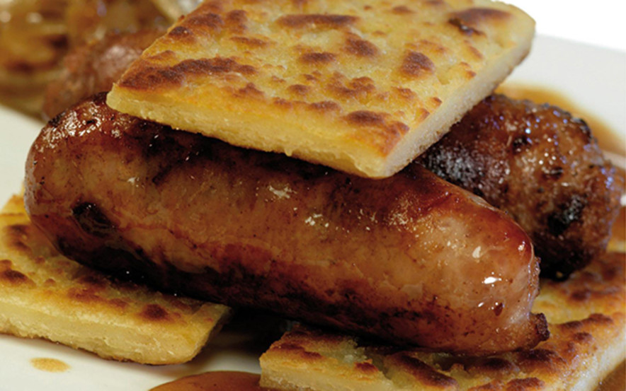 Sausage, Potato Bread and Onion Gravy